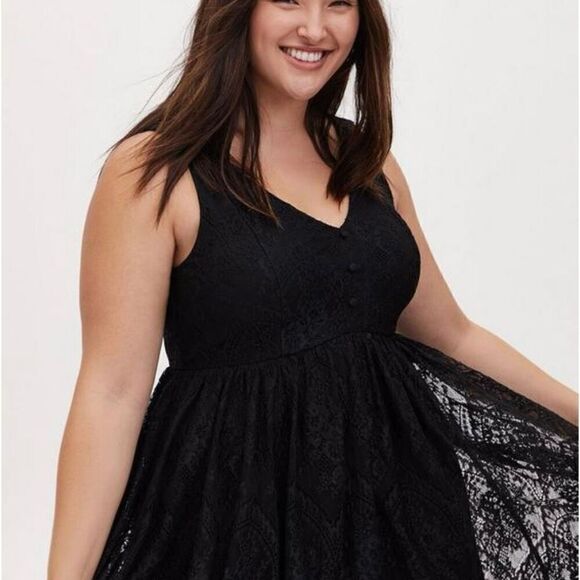 Torrid Midi Lace Button Front Dress Sleeveless Fit & Flare Plus Women 2X Black - Picture 2 of 11